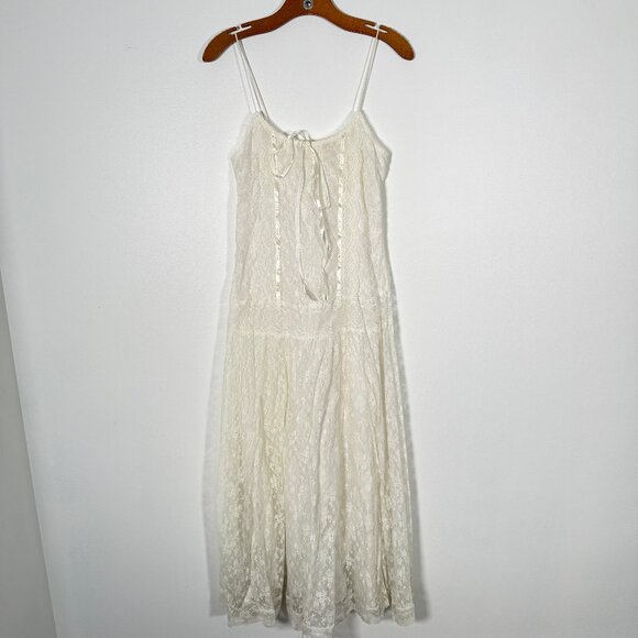 Vintage Jessica McClinktock Lace Drop Waist Slip Maxi Dress Ethereal Coquette S - Picture 1 of 12